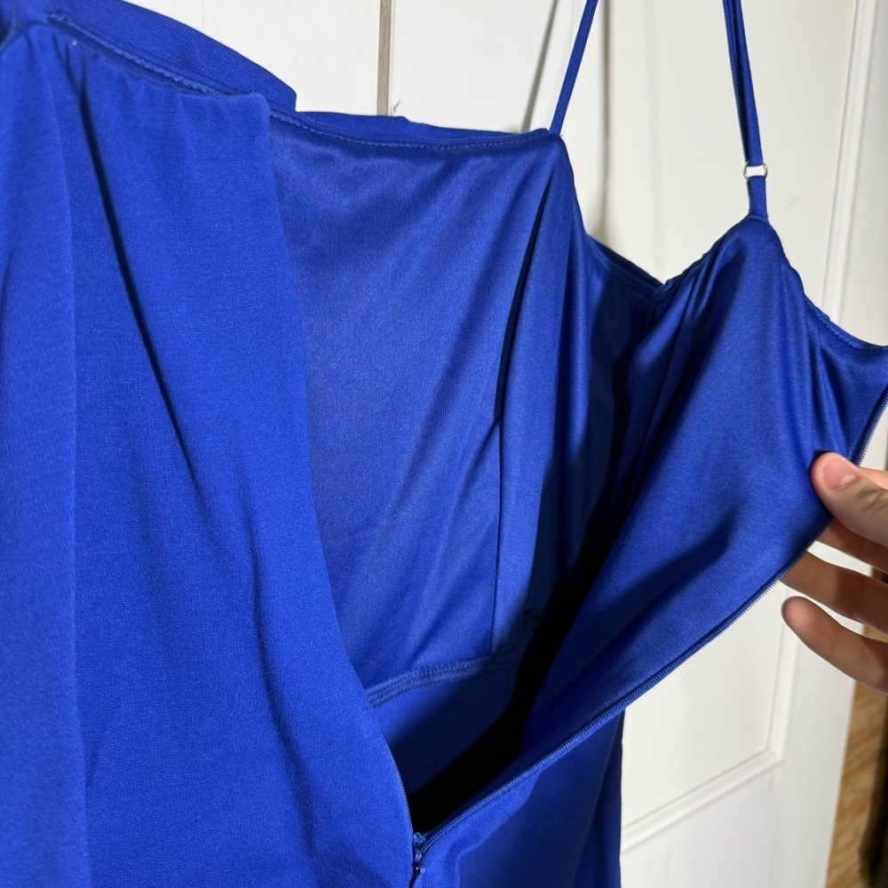 Lulus Royal Blue Midi Sheath Dress Size Large NWT Lined Crepe Chest Sleeveless - Picture 7 of 10